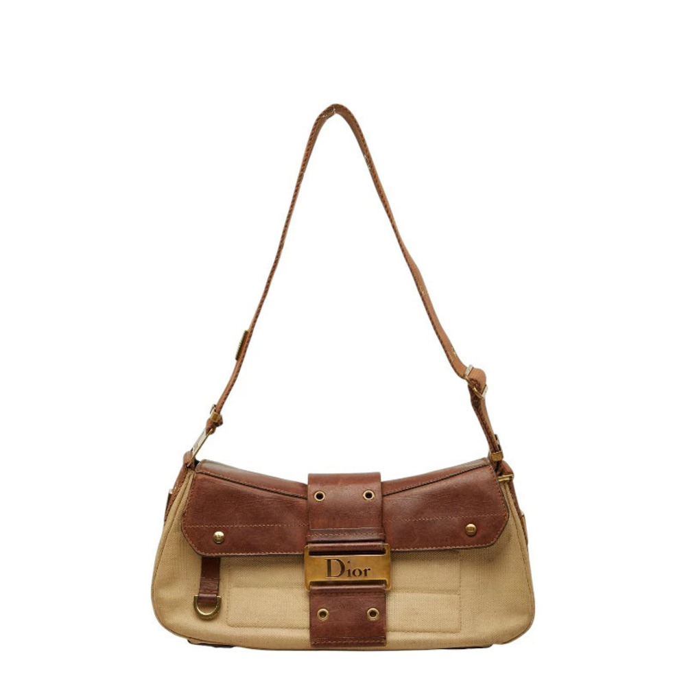 Christian Dior Street Shoulder Bag Beige Cream Brown Leather